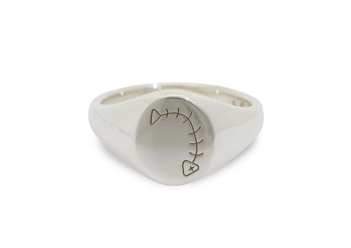 Fish Bone Signet Ring, Sterling Silver
