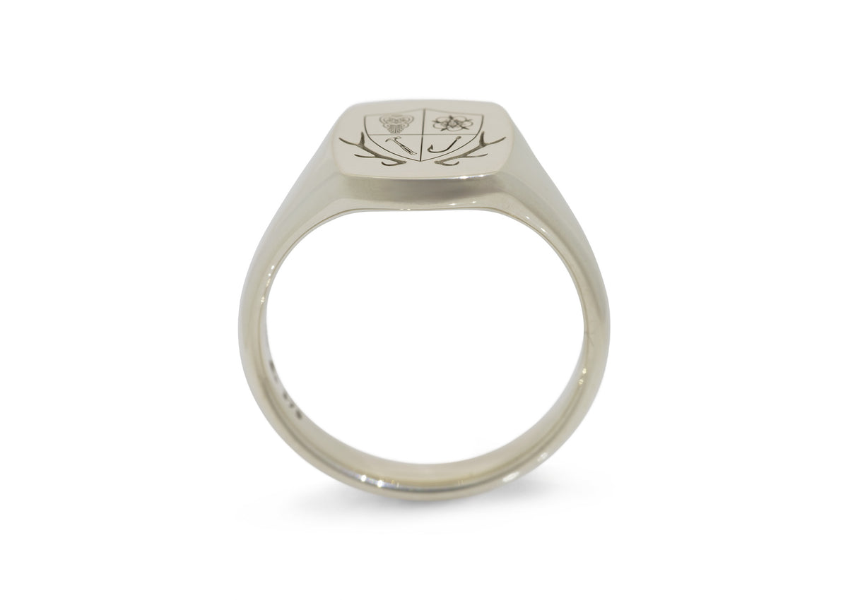 Modern Family Crest Signet Ring, White Gold