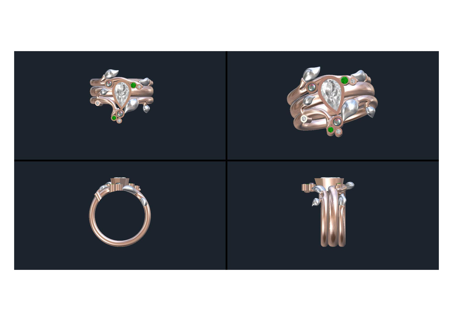 Elvish Fairytale Wedding Set, Red & White Gold