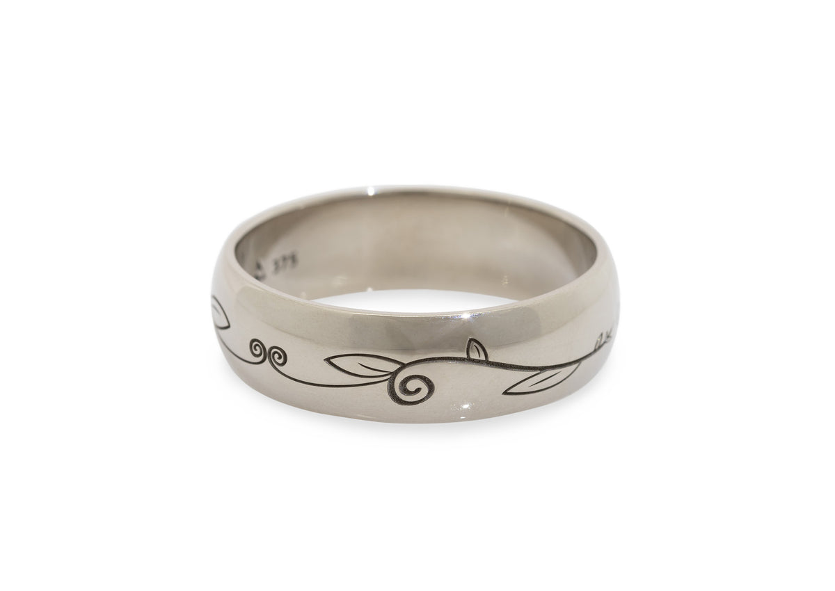 Classic Engraved Vine Band, White Gold