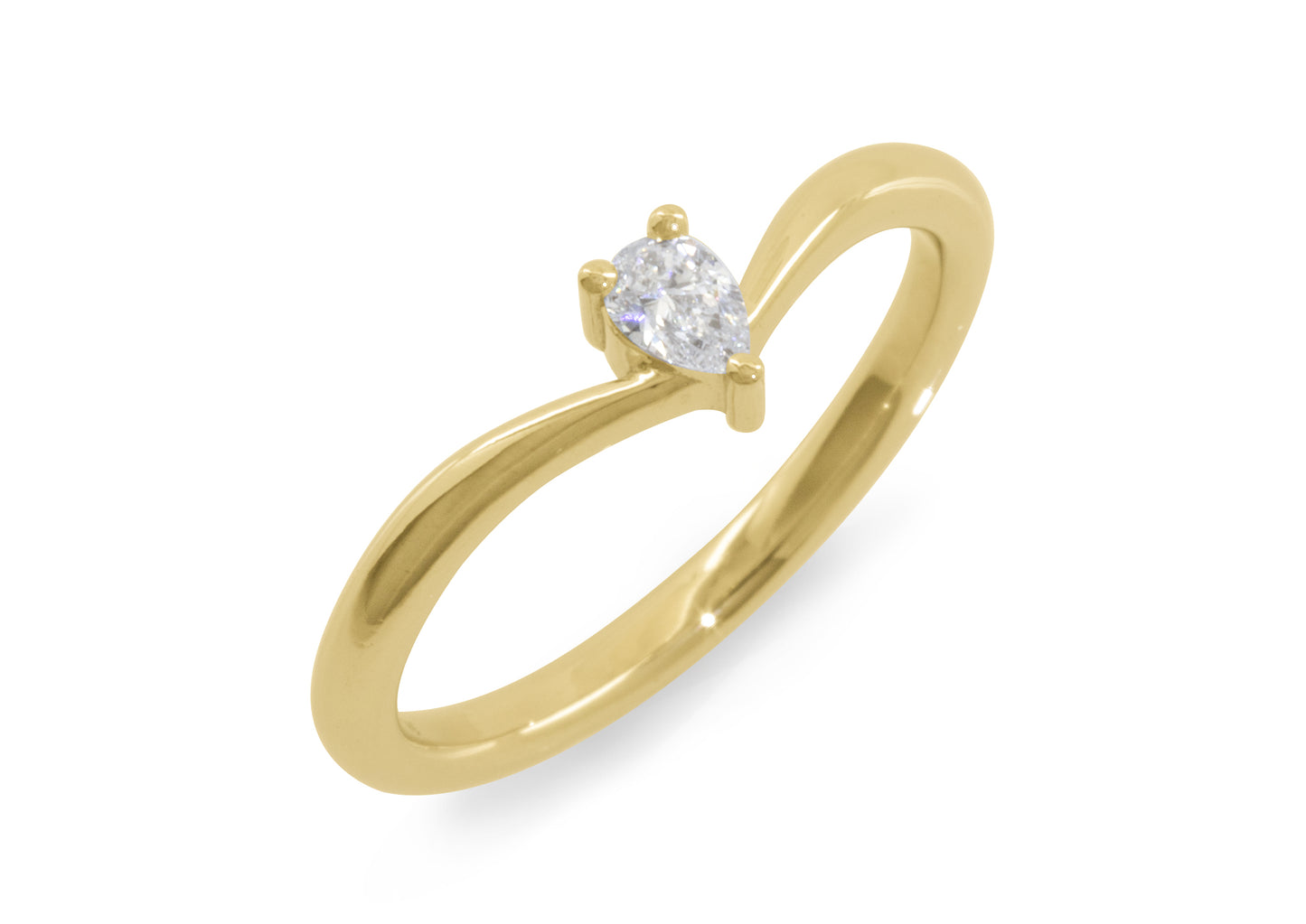 Simple Pear Diamond Elvish Vine Wedding Band, Yellow Gold