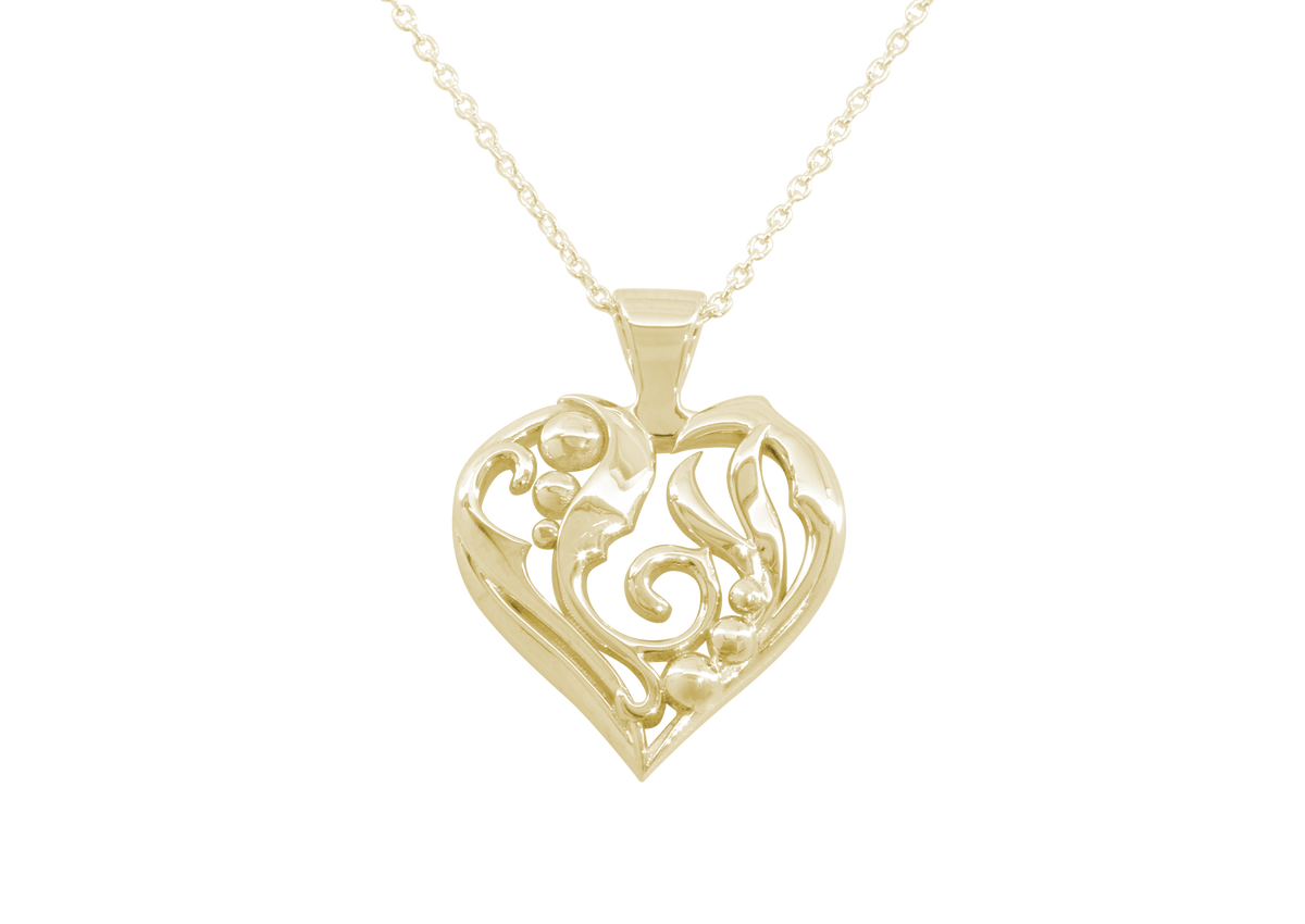 Elvish Heart Pendant, Yellow Gold with Red Gold Droplets