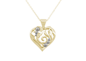 Elvish Heart Pendant, Yellow Gold with White Gold Droplets