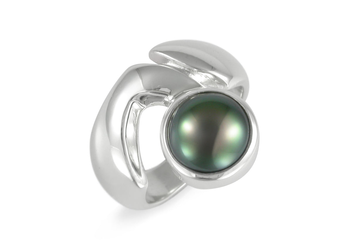 JW53 Black Pearl Ring, Sterling Silver
