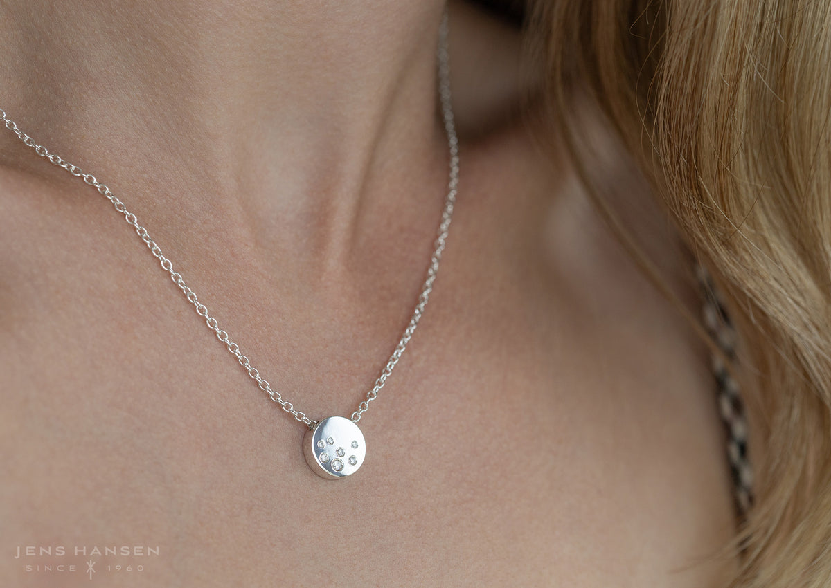 Round Love Stories Scattered Diamond Pendant, White Gold