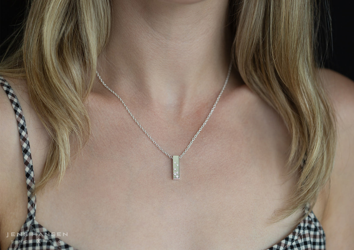 Rectangle Love Stories Scattered Diamond Pendant, White Gold
