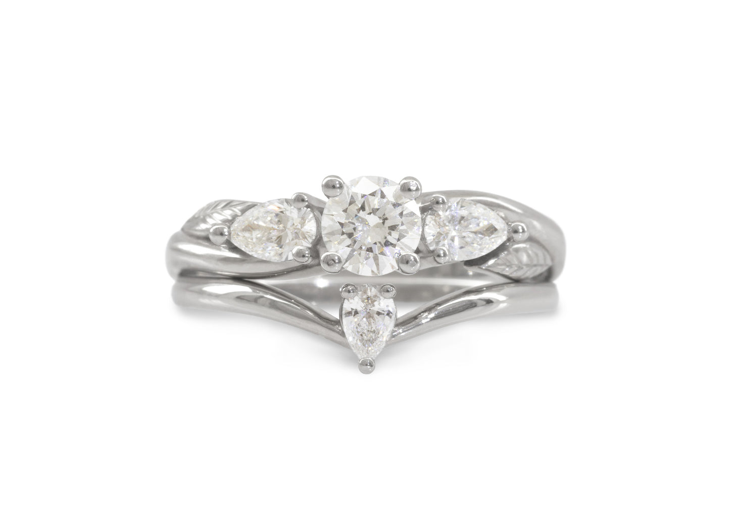 Simple Pear Diamond Elvish Vine Wedding Band, White Gold & Platinum