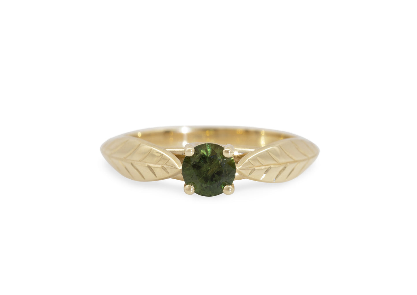 Green Sapphire Leaf Ring, Yellow Gold