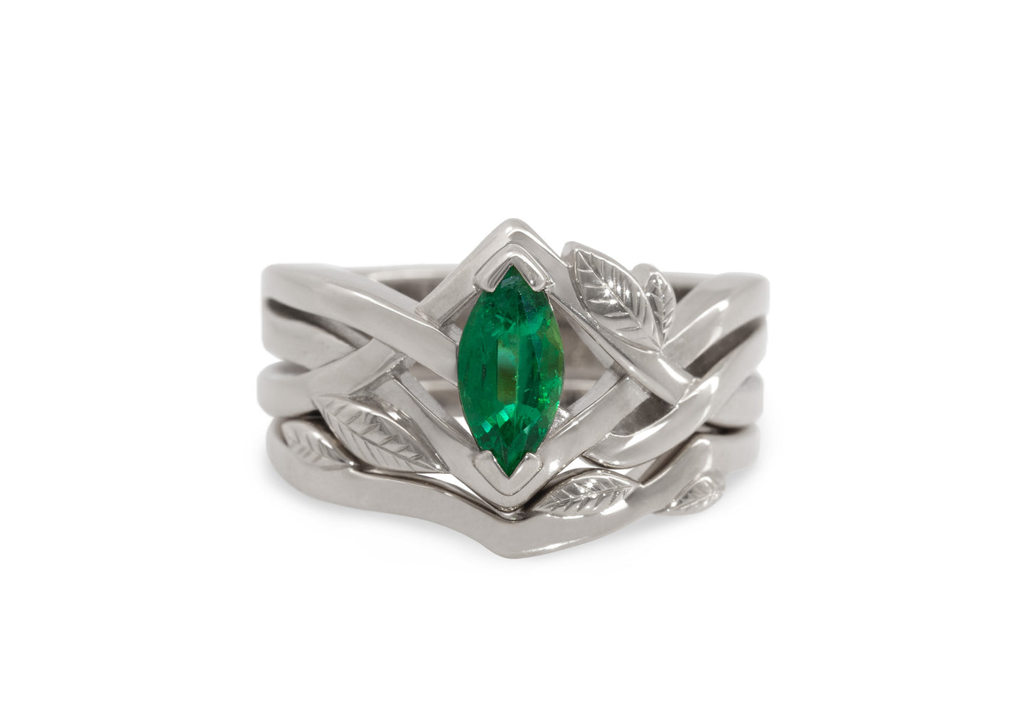 Delicate Woodland Wedding Band, White Gold & Platinum