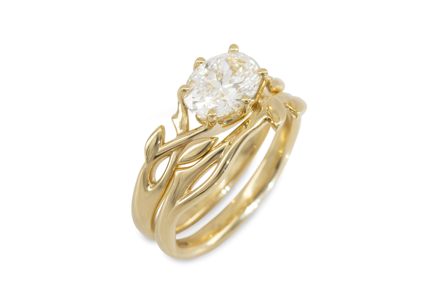J3340 2-carat Oval Solitaire Vine Engagement Ring, Yellow Gold