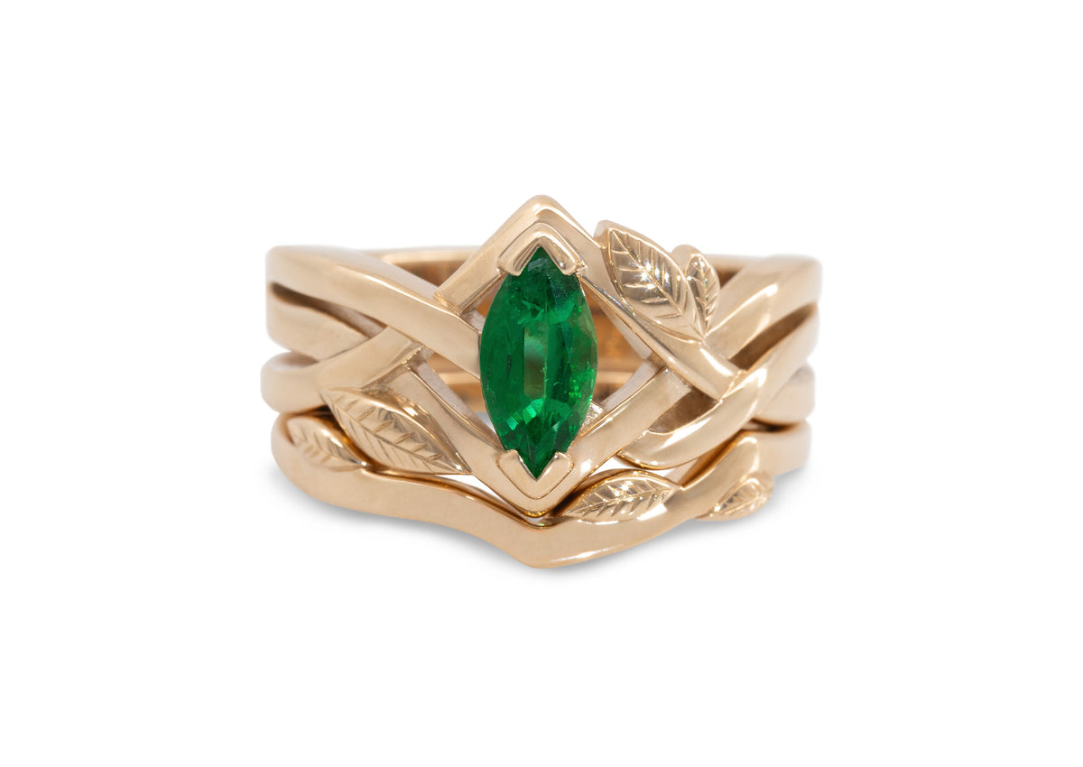 Marquise Gemstone Elvish Woodland Ring, Red Gold