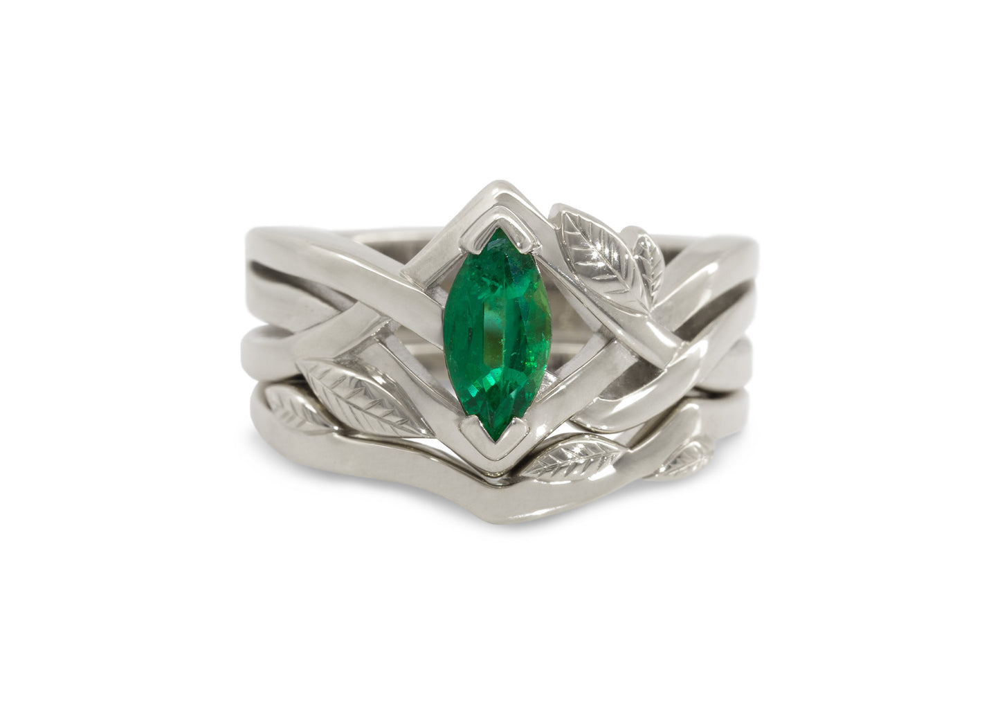 Marquise Gemstone Elvish Woodland Ring, White Gold & Platinum