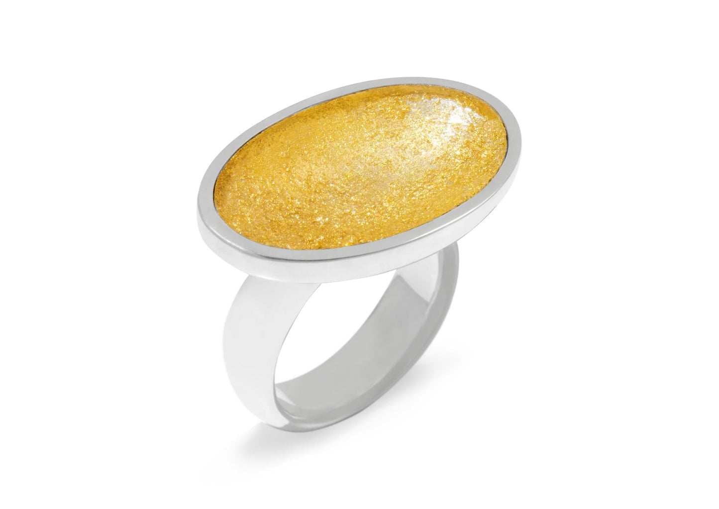JW483 24ct Gold Leaf Large Oval Resin Ring, Sterling Silver