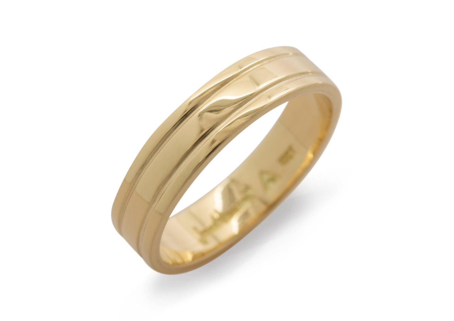 Grooved Wedding Band, Yellow Gold