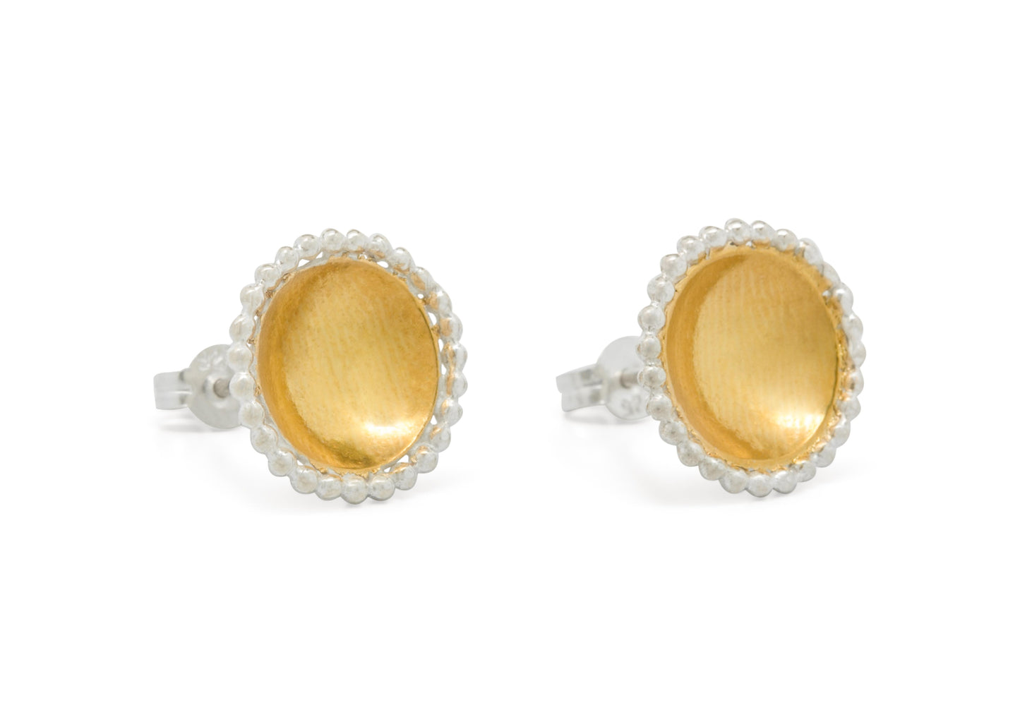 Round Gold Bond Earrings, Sterling Silver
