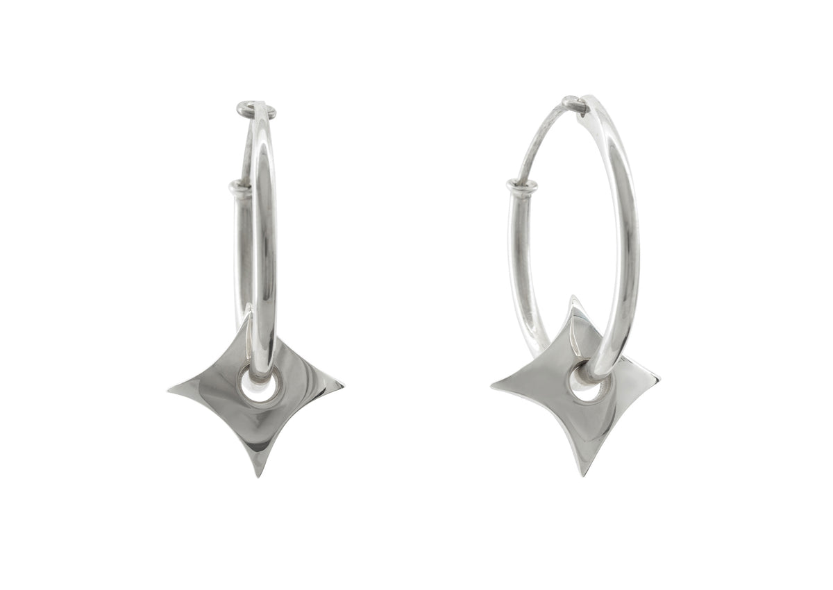 E29 Four-Point Concave Star Earring, White Gold & Platinum