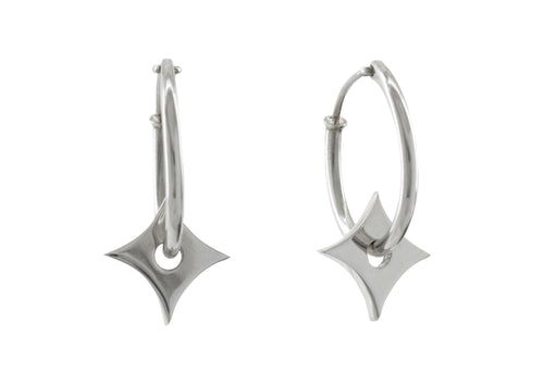 E29 Four-Point Concave Star Earring, White Gold & Platinum