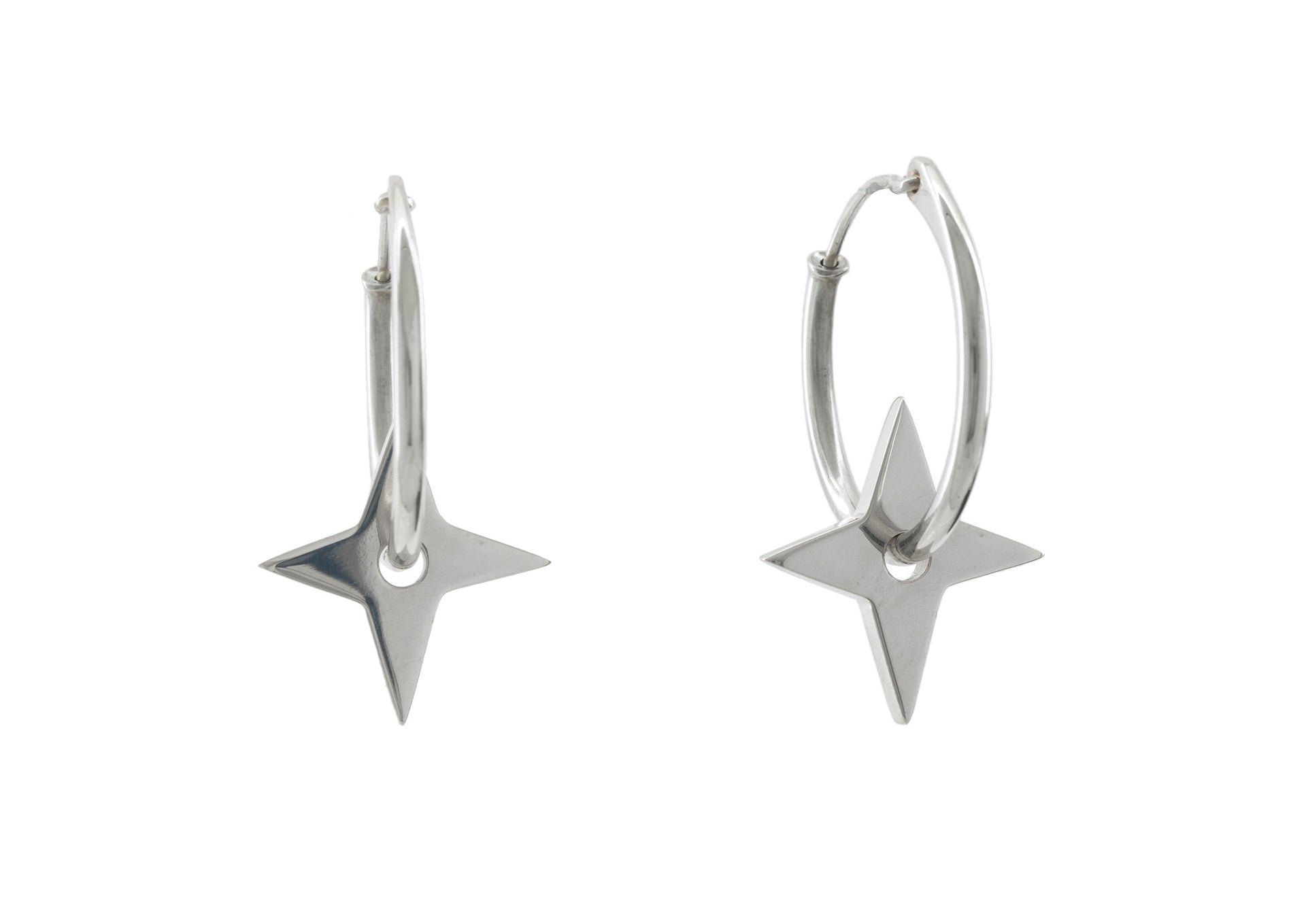 E28 Four-Point Star Hoop Earring, White Gold & Platinum