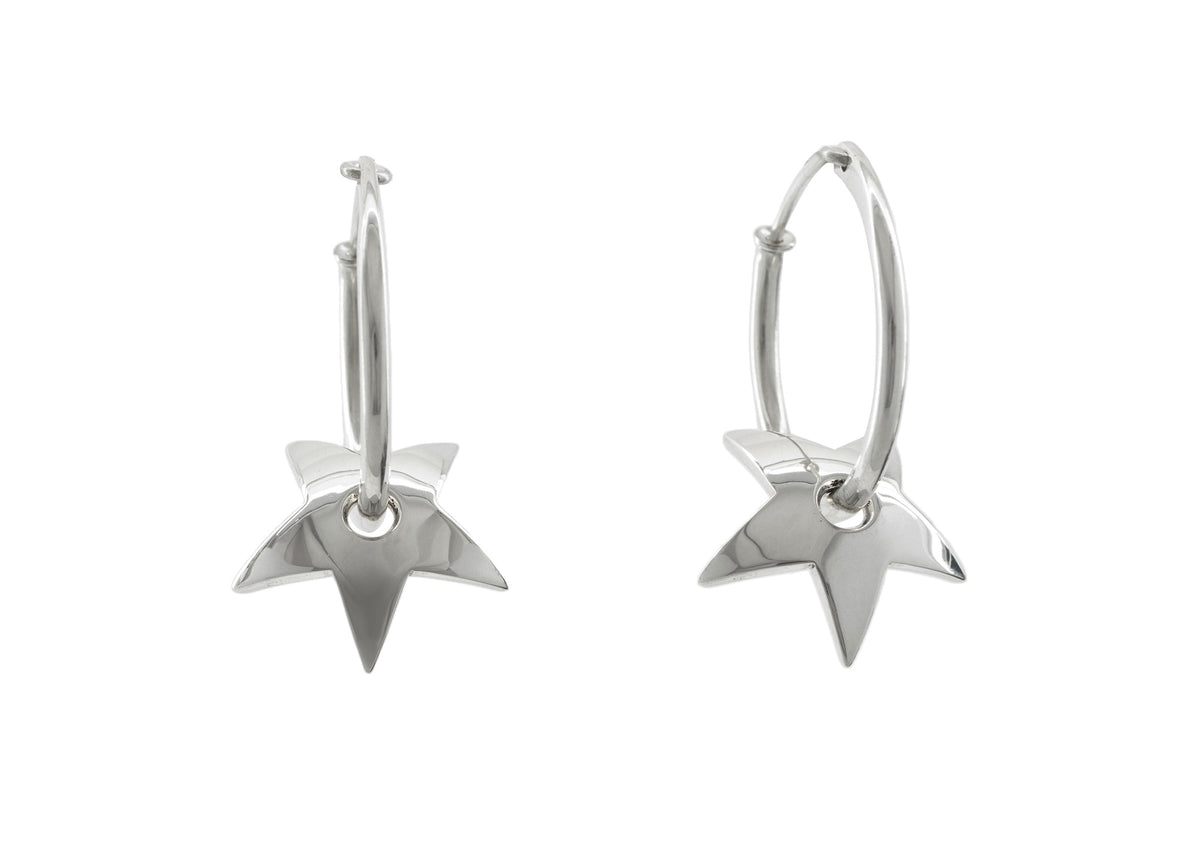 E27 Star Hoop Earring, White Gold & Platinum