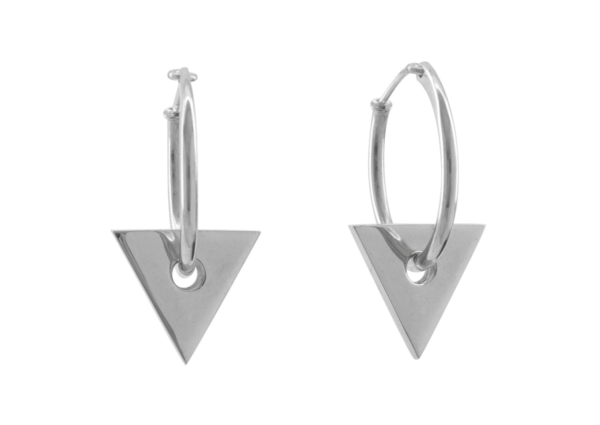 E13 Triangle Hoop Earrings, White Gold & Platinum