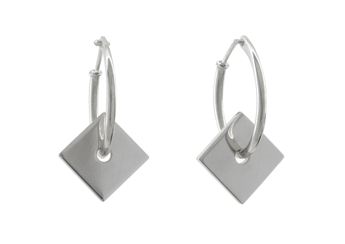 E12 Square Hoop Earrings, White Gold & Platinum