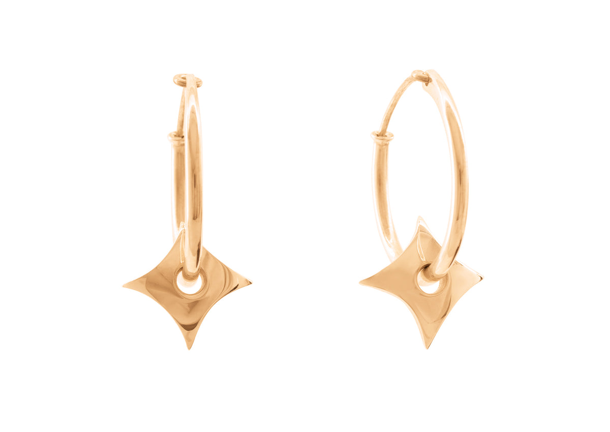 E29 Four-Point Concave Star Earring, Red Gold