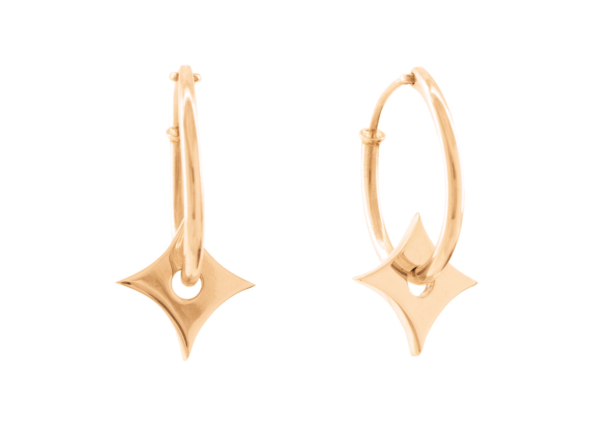 E29 Four-Point Concave Star Earring, Red Gold