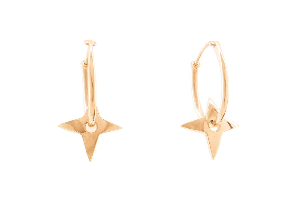 E28 Four-Point Star Hoop Earring, Red Gold