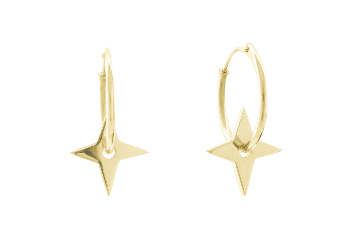 E28 Four-Point Star Hoop Earring, Yellow Gold