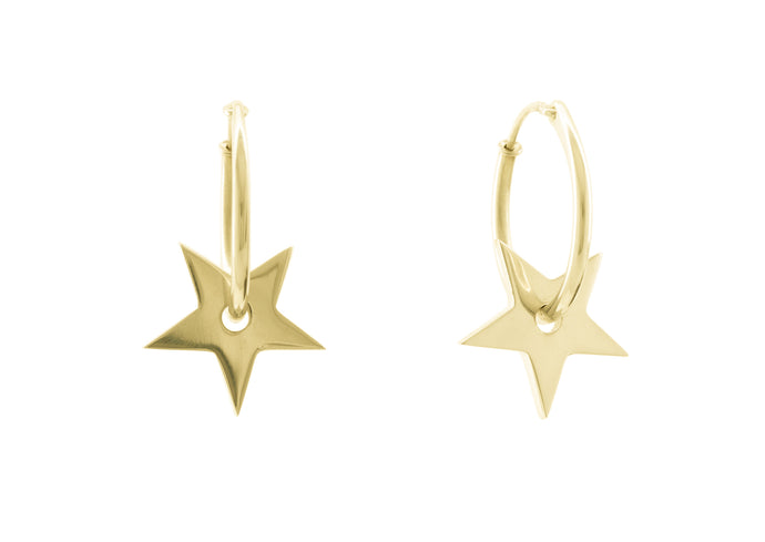 E27 Star Hoop Earring, Yellow Gold