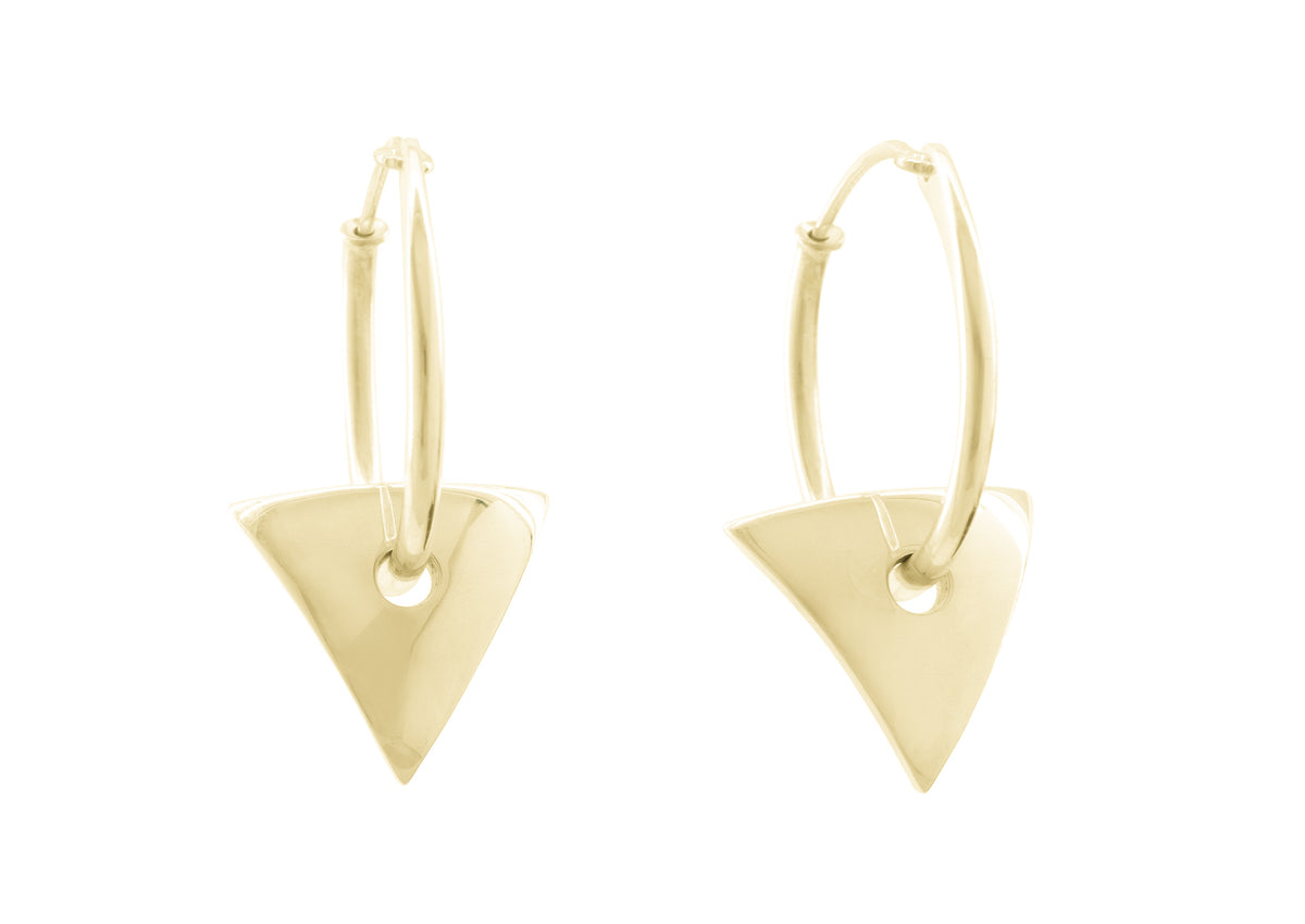 E13 Triangle Hoop Earrings, Yellow Gold