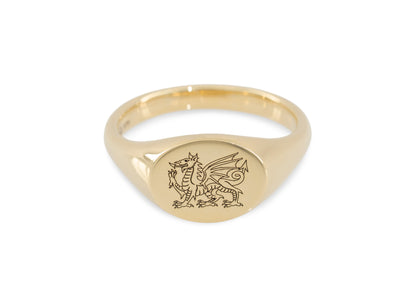 JW671 Welsh Dragon Engraved Signet Ring, Yellow Gold