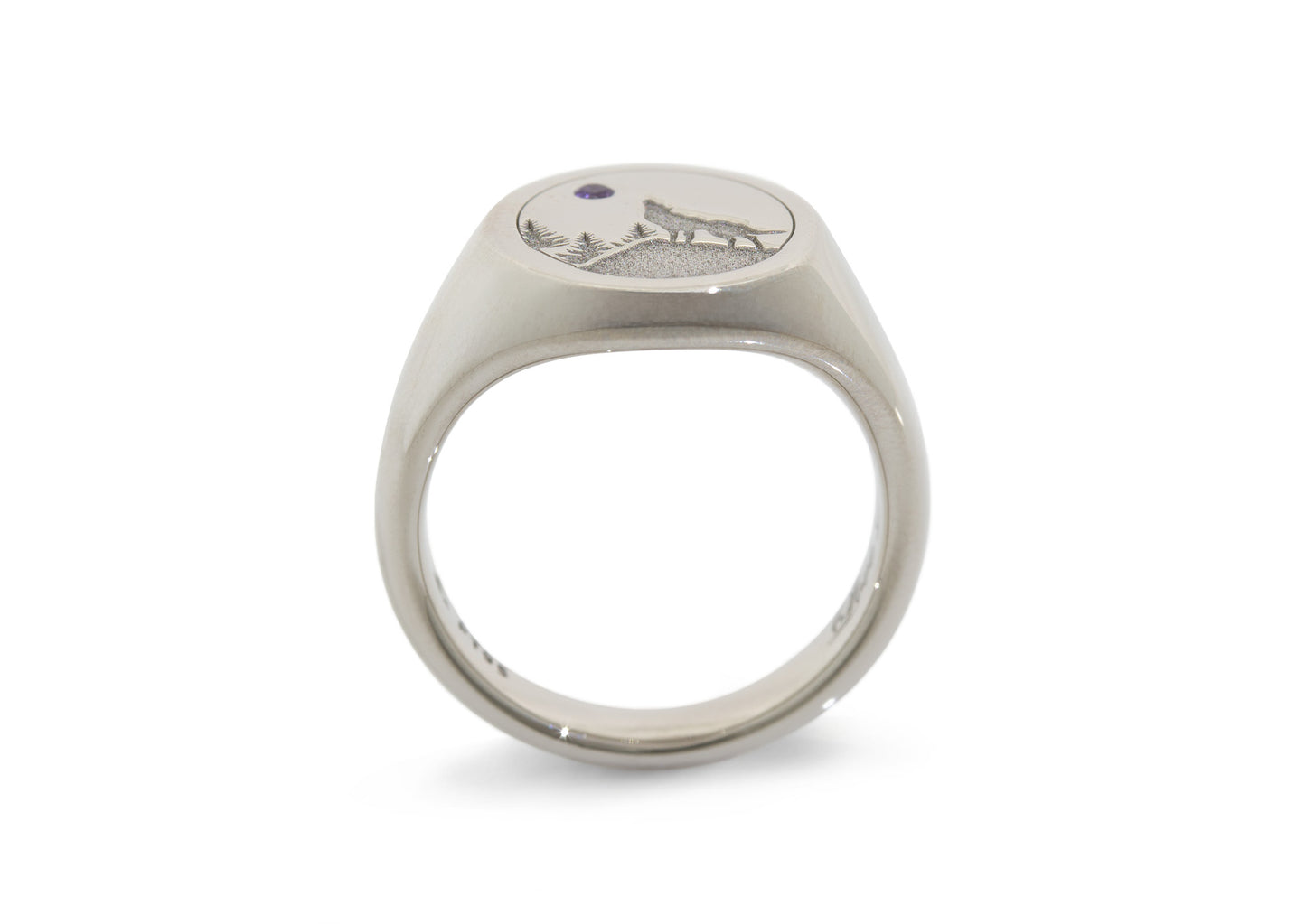 Custom Engraved Amethyst Signet Ring, Platinum