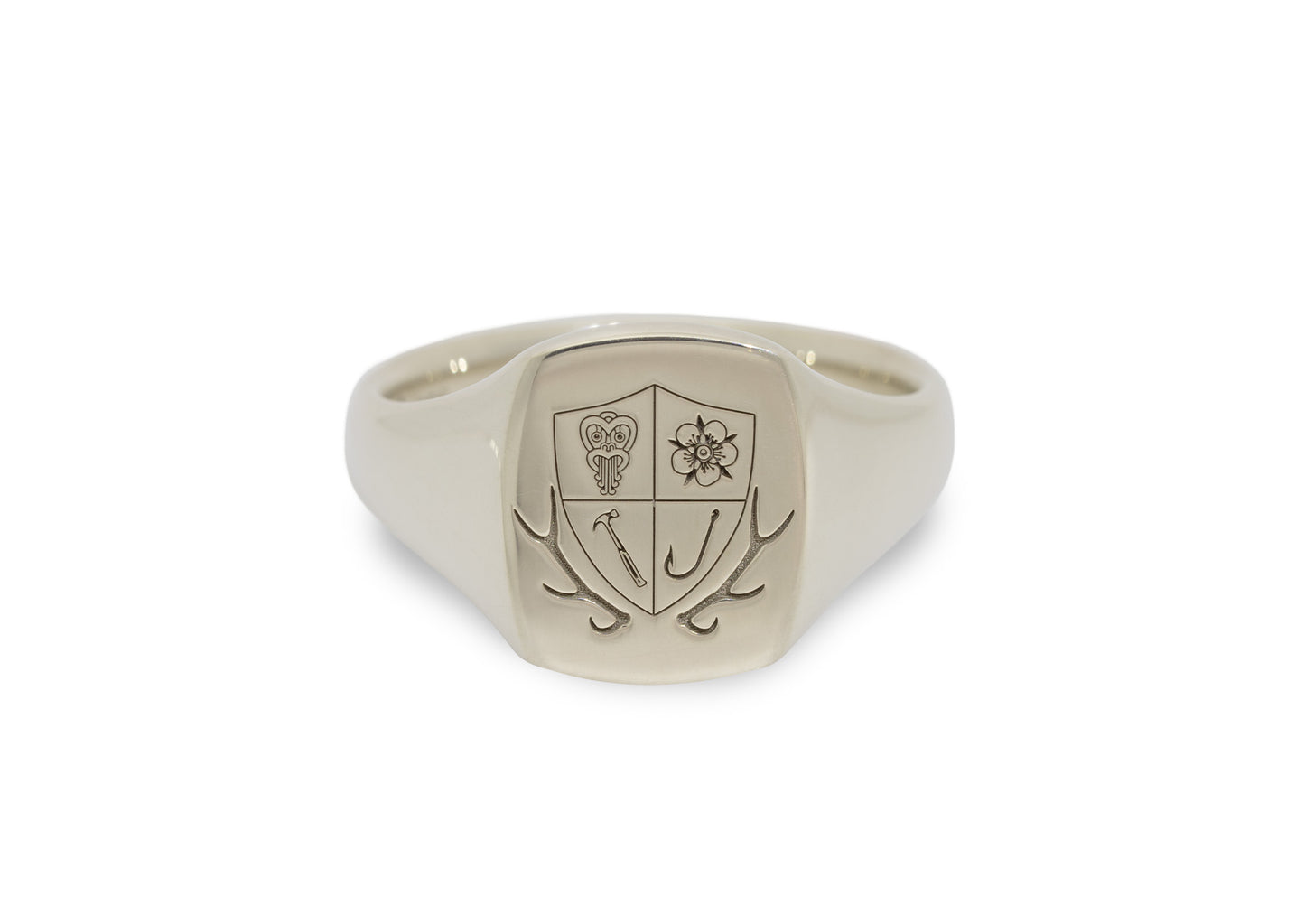 Modern Family Crest Signet Ring, White Gold