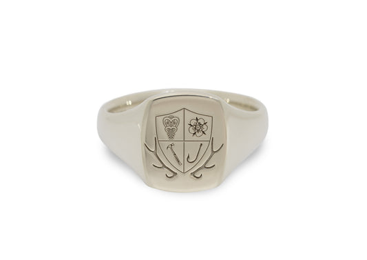 Modern Family Crest Signet Ring, White Gold
