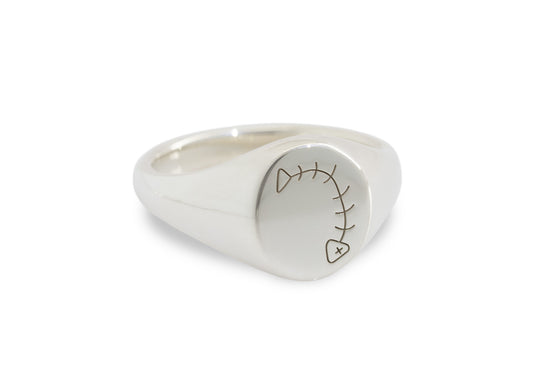 Fish Bone Signet Ring, Sterling Silver