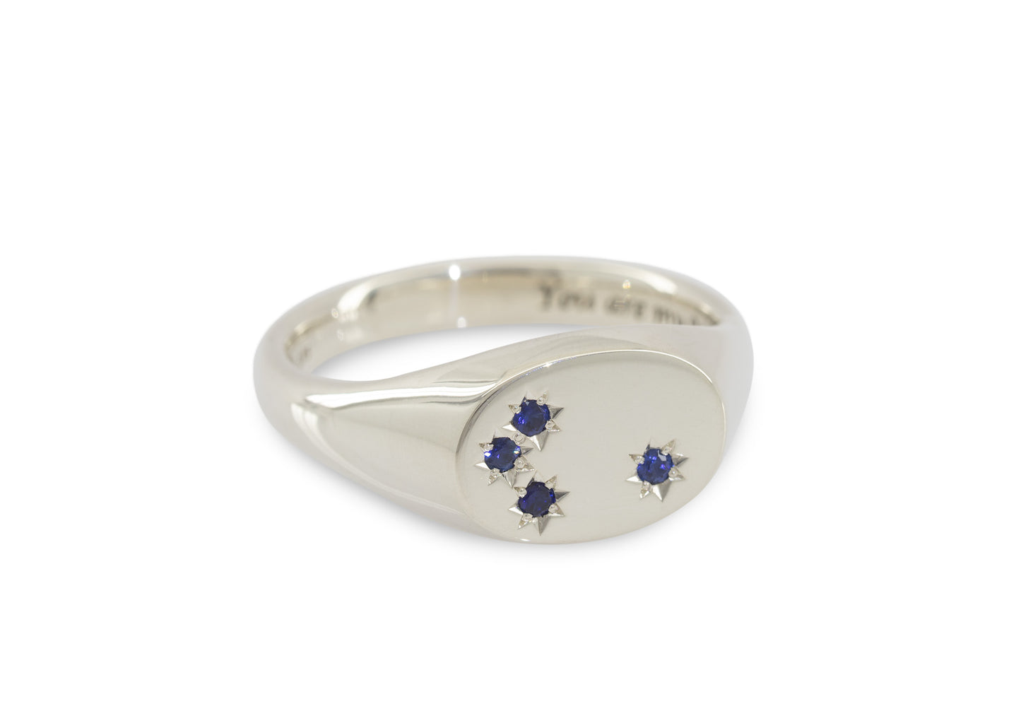 Southern Cross Sapphire Signet Ring, White Gold