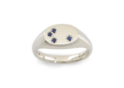 Southern Cross Sapphire Signet Ring, White Gold