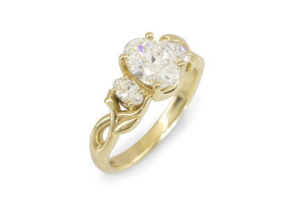 J3344 2-carat Oval Three-Stone Vine Engagement Ring, Yellow Gold