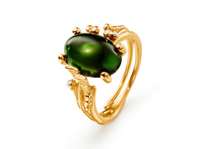 BoHo Ring Small with Green Tourmaline & Diamonds, Yellow Gold