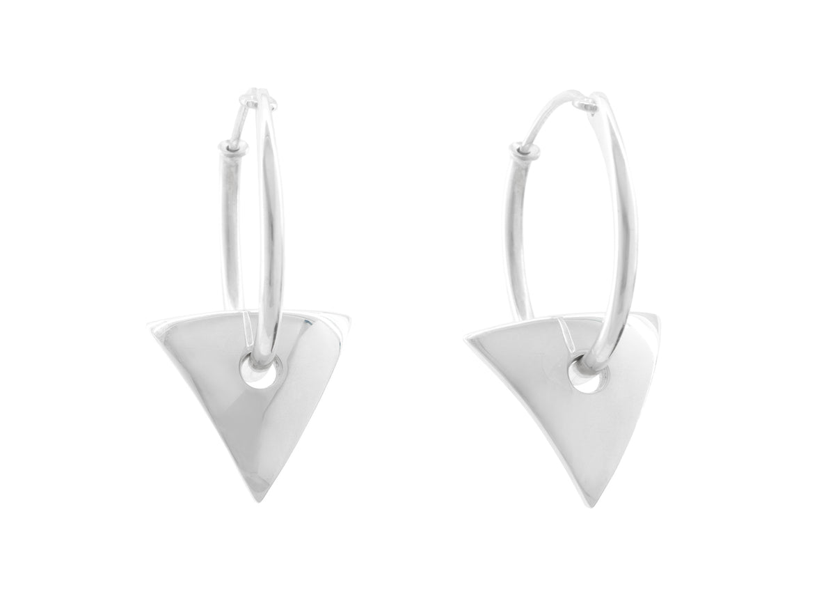 E13 Triangle Hoop Earrings, Sterling Silver