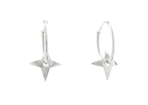 E28 Four-Point Star Hoop Earring, Sterling Silver