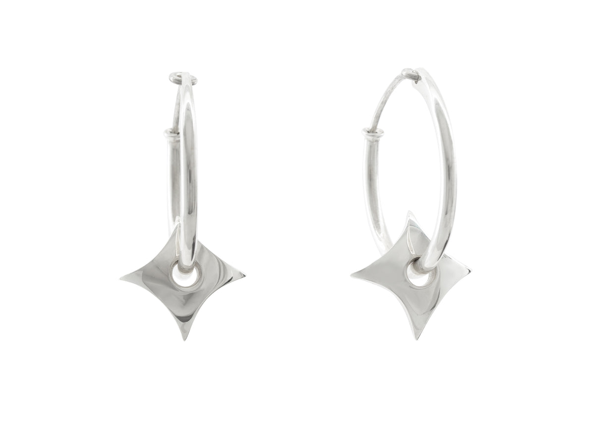 E29 Four-Point Concave Star Earring, Sterling Silver