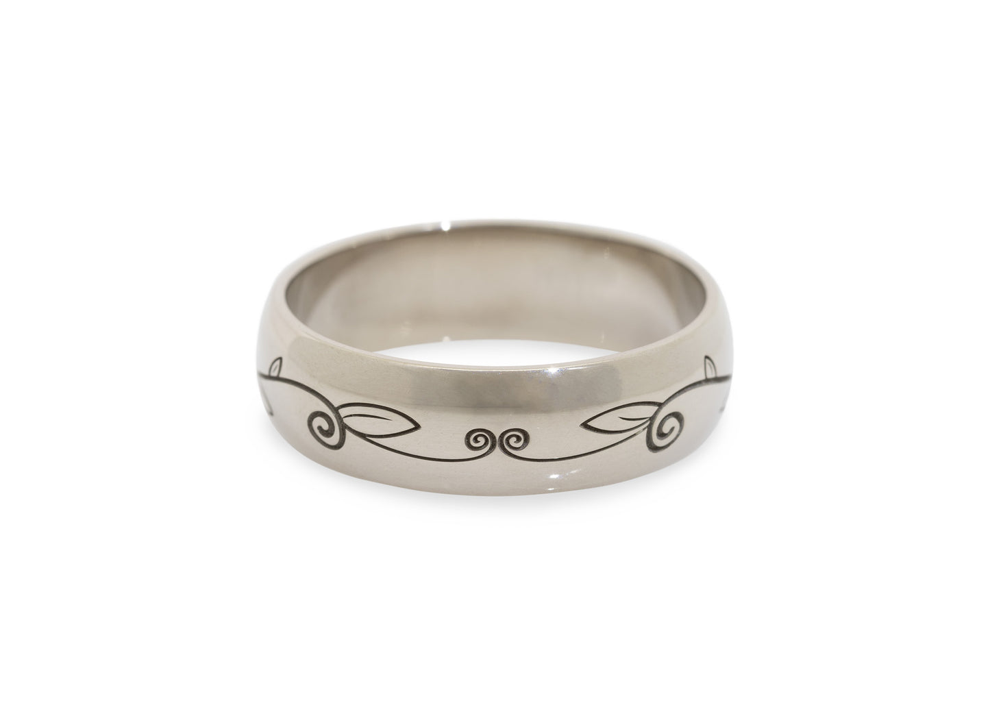 Classic Engraved Vine Band, White Gold