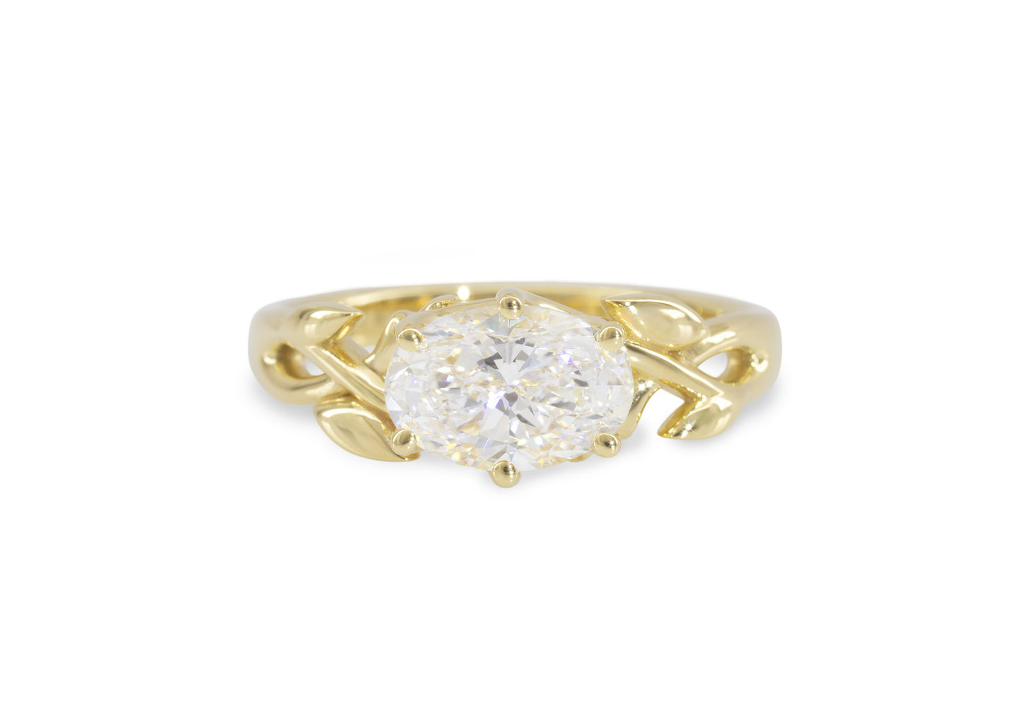 J3340 2-carat Oval Solitaire Vine Engagement Ring, Yellow Gold