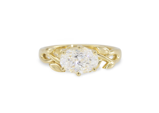 J3340 2-carat Oval Solitaire Vine Engagement Ring, Yellow Gold