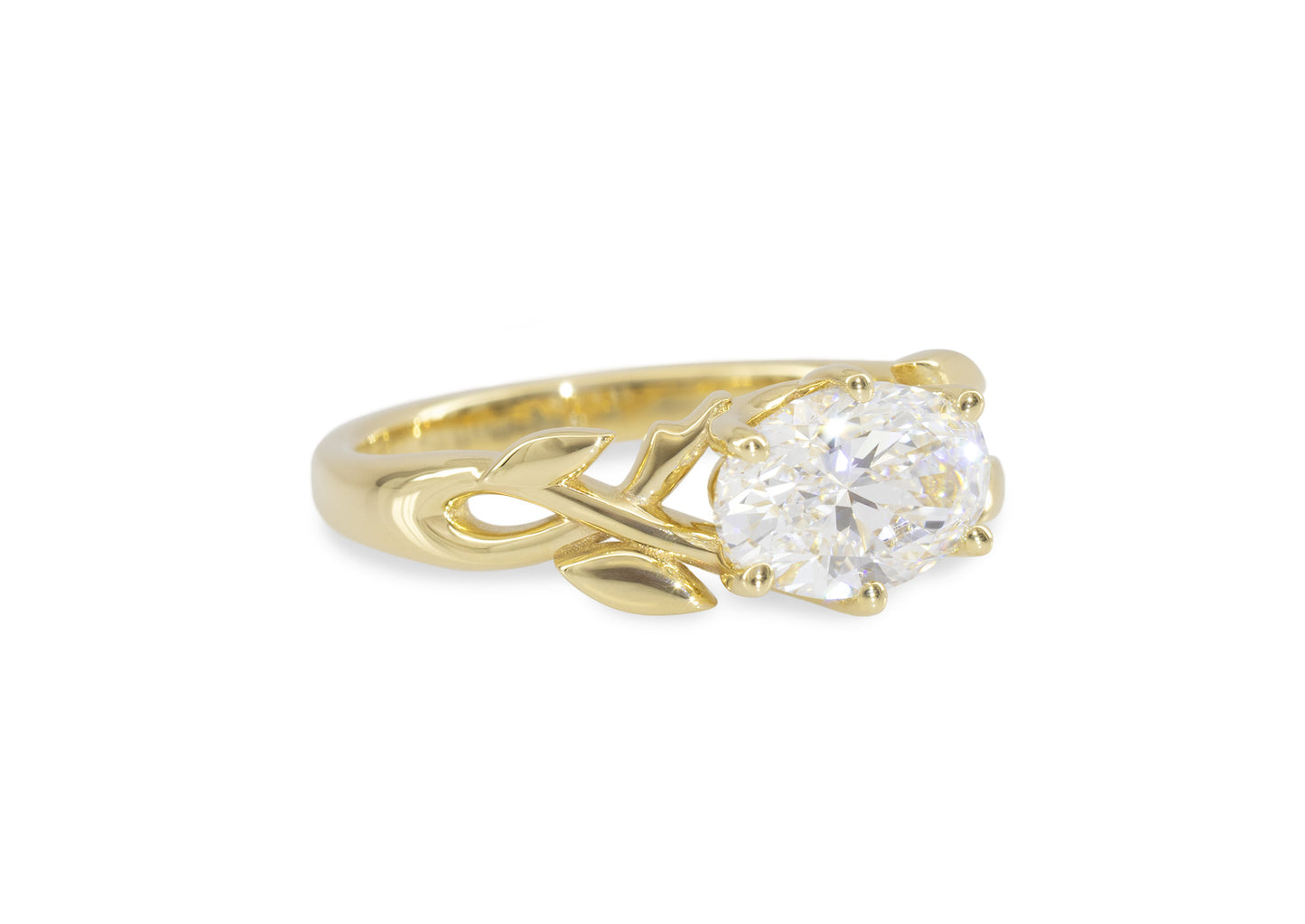 J3340 2-carat Oval Solitaire Vine Engagement Ring, Yellow Gold
