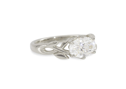 J3340 2-carat Oval Solitaire Vine Engagement Ring, White Gold & Platinum