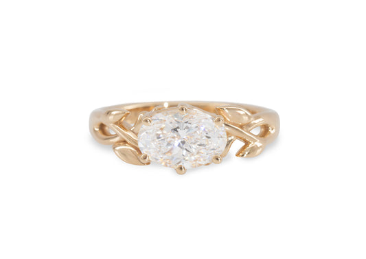 J3340 2-carat Oval Solitaire Vine Engagement Ring, Red Gold