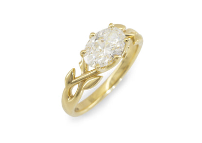 J3340 2-carat Oval Solitaire Vine Engagement Ring, Yellow Gold